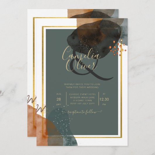 Invitation Leahg TURQUOISE TONNES DE TERRE MARIAGE INVITE QR (Devant / Derrière)