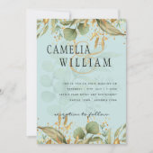 Invitation LeahG Verdure Verre Mer Turquoise Gold Mariage Inv (Devant)