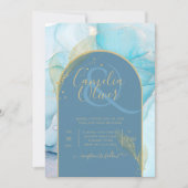 Invitation LeahG Verre de mer Encre d'or Aqua Blue Wedding IN (Devant)