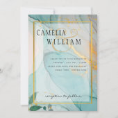 Invitation LeahG Verre de mer Turquoise Gold INK Mariage INVI (Devant)