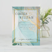 Invitation LeahG Verre de mer Turquoise Gold INK Mariage INVI (Debout devant)