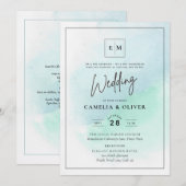 Invitation LeahG Verre de mer Turquoise Turquoise Bleu Mariag (Devant / Derrière)