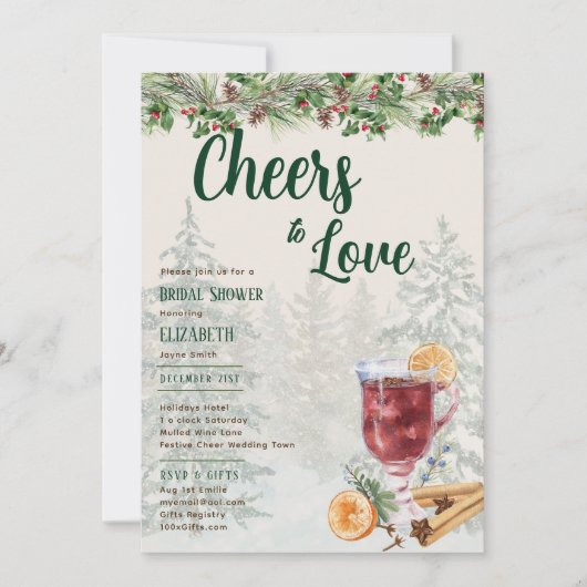 Invitation LeahG Vin Mulled encourage à aimer Mariage d'hiver (Devant)