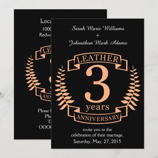 Invitation Leather 3 ans mariage anniversaire (Devant / Derrière)