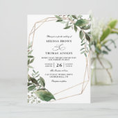 Invitation Leaves Eucalyptus Gold Budget QR Code Wedding (Debout devant)