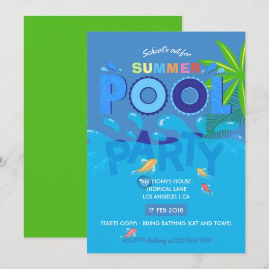 Invitation L'école est dehors pour l'été Pool Party Invitatio (Devant / Derrière)