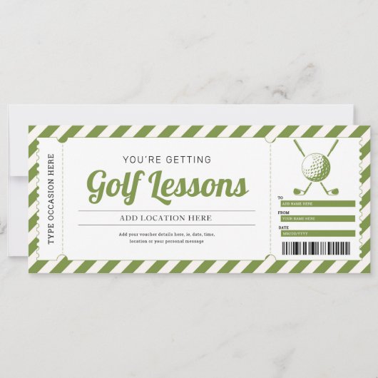 Invitation Leçon de golf Certificat cadeau de golf Chèque-cad (Devant)
