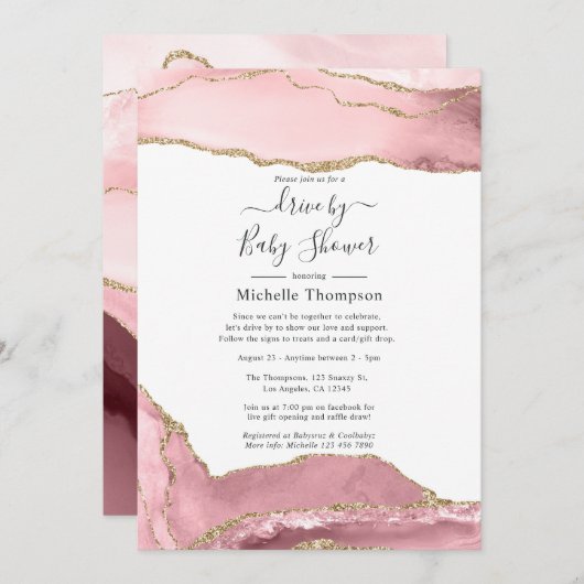 Invitation Lecteur d'Agate Blush et Gold par douche (Devant / Derrière)