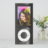 Invitation Lecteur de musique MP3 noir pour anniversaire (Debout devant)