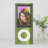 Invitation Lecteur de musique MP3 vert pour anniversaire (Debout devant)