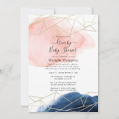 Invitation Lecteur géométrique marine et blush par douche (Devant)