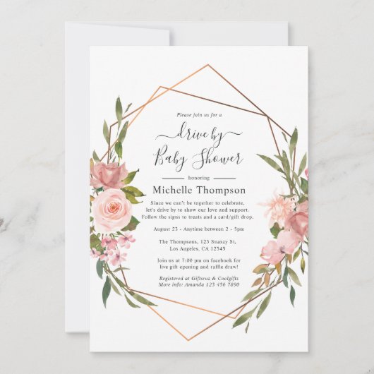 Invitation Lecteur rose or et rose pâle par douche (Devant)