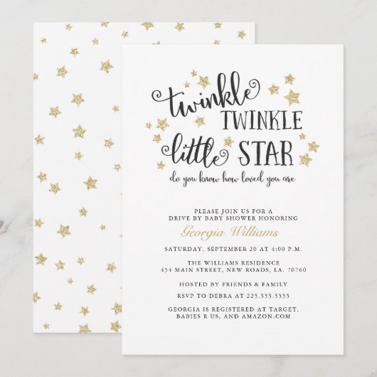Invitation Lecteur Twinkle Gold par Baby shower (Devant / Derrière)