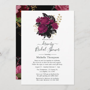 Invitation Lecteur virtuel Marsala et Gold Floral par douche