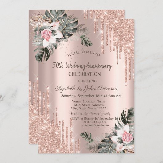 Invitation Lecteurs, Branches de palme, Anniversaire Mariage (Devant / Derrière)