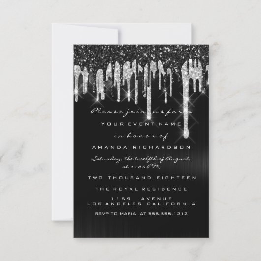Invitation Lecteurs d'argent Black Bridal Sweet 16e Mariage (Devant)