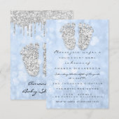 Invitation Lecteurs d'argent Blue Baby Boy Douche Pieds (Devant / Derrière)
