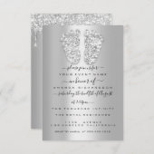 Invitation Lecteurs d'argent Gris Gris Bébé Fille Pieds de do (Devant / Derrière)