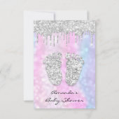 Invitation Lecteurs d'argent rose bleu bébé fille pieds douch (Dos)