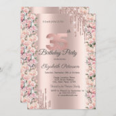 Invitation Lecteurs de cadres rose Rose Gold 35e anniversaire (Devant / Derrière)