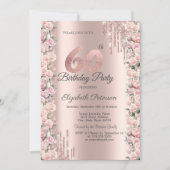 Invitation Lecteurs de cadres rose Rose Gold 60e anniversaire (Devant)