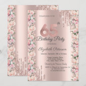 Invitation Lecteurs de cadres rose Rose Gold 65e anniversaire (Devant / Derrière)