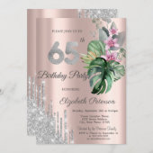 Invitation Lecteurs de fleurs tropicales Or Rose 65e (Devant / Derrière)