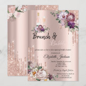 Invitation Lecteurs de fleurs tropicales Rose Gold Brunch & B (Devant / Derrière)