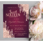 Invitation Lecteurs de Parties scintillant or Rose moderne Bu<br><div class="desc">Un Sweet 16 moderne,  chic et glamour avec parties scintillant laisse place à un arrière - plan bordeaux.</div>