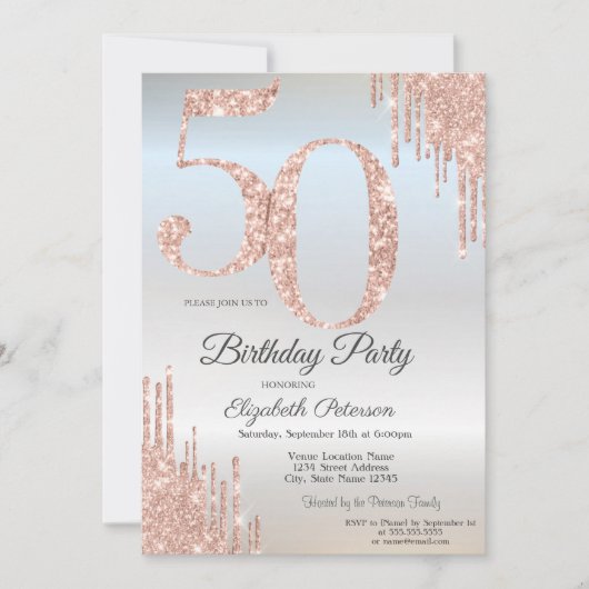 Invitation Lecteurs de Parties scintillant Rose Gold de luxe  (Devant)