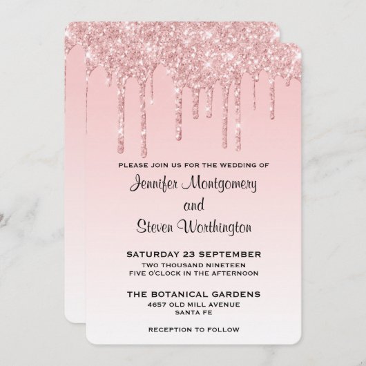 Invitation Lecteurs de Parties scintillant rose Mariage moder (Devant / Derrière)