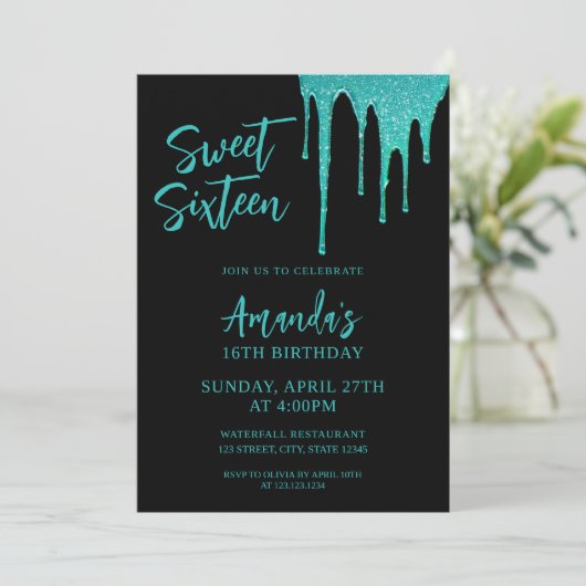 Invitation Lecteurs de Parties scintillant Turquoise moderne (Debout devant)