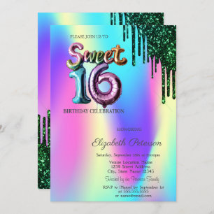Invitation Lecteurs de Parties scintillant verte Holographiqu