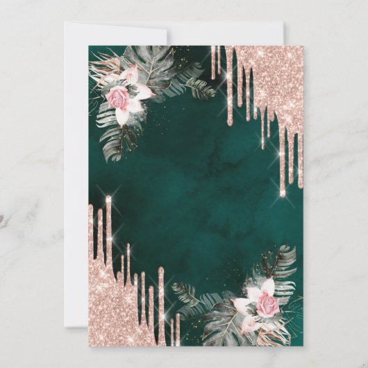 Invitation Lecteurs, Feuilles de palmiers, Rose Mariage vert (Dos)