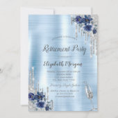 Invitation Lecteurs, Fleurs Bleues Retraite Métallique Bleue (Devant)