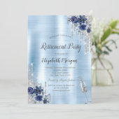 Invitation Lecteurs, Fleurs Bleues Retraite Métallique Bleue (Debout devant)