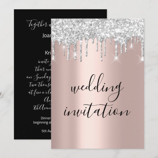 Invitation Lecteurs gris argent noir blanc Rose Mariage or (Devant / Derrière)