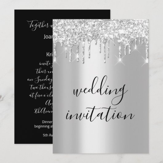 Invitation Lecteurs gris argenté noir blanc Mariage (Devant / Derrière)