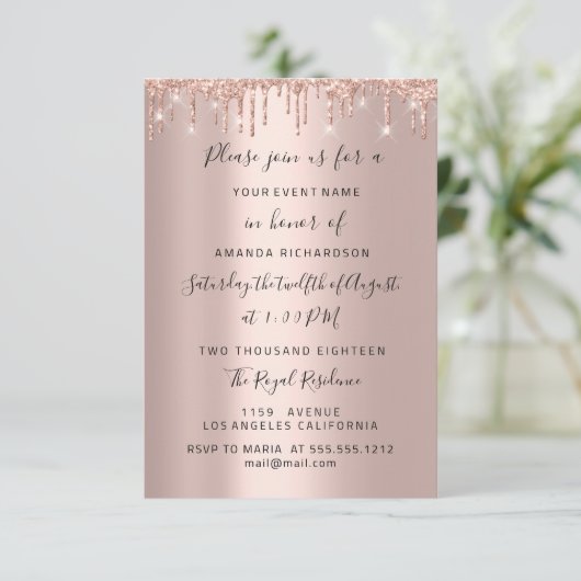 Invitation Lecteurs modernes Rose Gold Bridal Mariage Spark G (Debout devant)