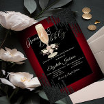 Invitation Lecteurs noirs, Verre, Rose, Brunch rouge & Bubbly<br><div class="desc">Elégant chic dégustation de vin douche nuptiale.</div>