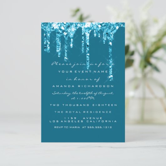 Invitation Lecteurs Parties scintillant Turquoise bleue Douce (Debout devant)