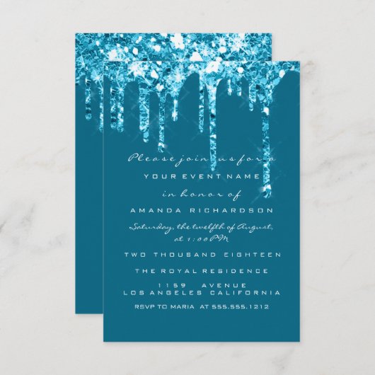 Invitation Lecteurs Parties scintillant Turquoise bleue Douce (Devant / Derrière)