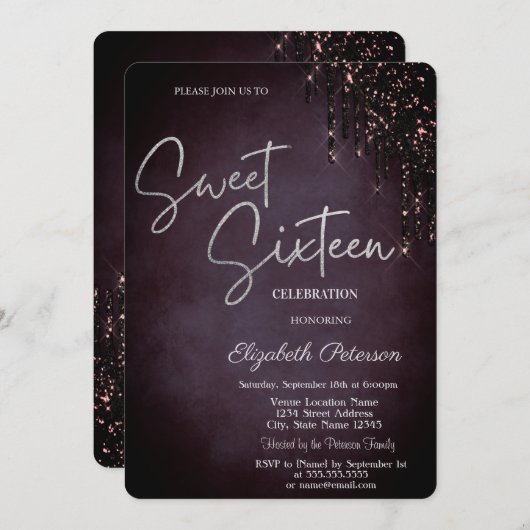 Invitation Lecteurs simples de Parties scintillant bordeaux d (Devant / Derrière)