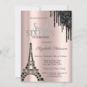 Invitation Lecteurs, Tour Eiffel Noir Douce 16 (Devant)
