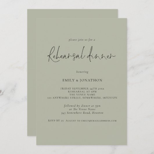 Invitation Lecture Mariage de script moderne Dîner Sage de lu (Devant / Derrière)