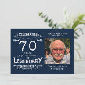 Invitation Légende 70e anniversaire Photo Bleu Vintage (Debout devant)