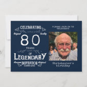 Invitation Légende 80e anniversaire Photo Bleu Vintage (Devant)