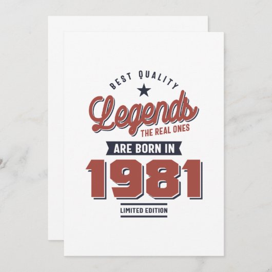 Invitation Légendes Les vraies sont nées en 1981 (Devant / Derrière)