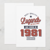 Invitation Légendes Les vrais sont nés en 1981 (Devant / Derrière)