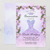 Invitation Légère Quinceanera Florale Violette (Devant / Derrière)